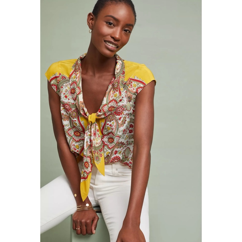 Anthropologie Maeve Scarf-Printed Silk Blouse - Size 4